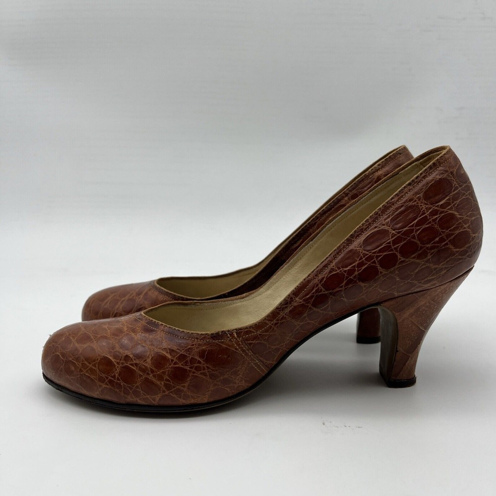 Vintage Geri's GENUINE ALLIGATOR HONEY BROWN 3" High Heel Women's Shoe Sz 9 - Picture 15 of 16